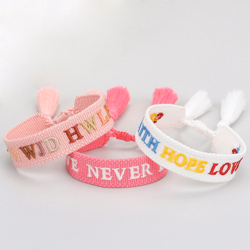 Adjustable Embroidered Braided Bracelet with Dangling Tassel