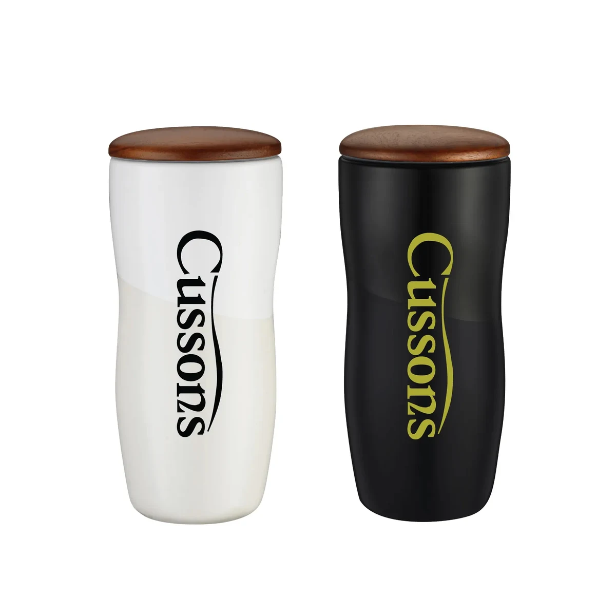 12oz Double Wall Ceramic Tumbler w/ Wood Lid 1