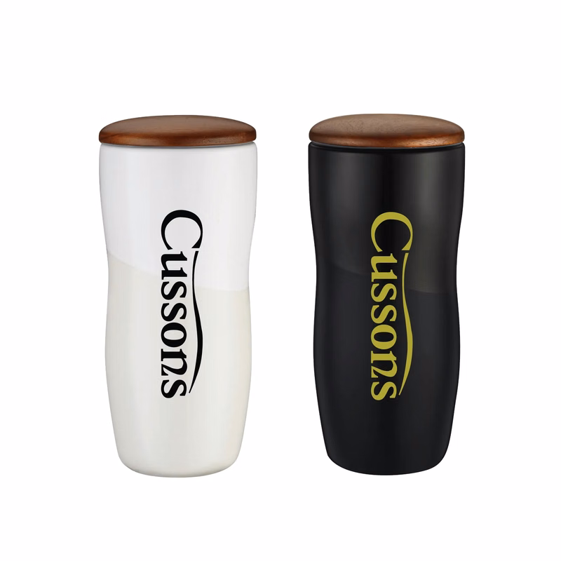 12oz Double Wall Ceramic Tumbler w/ Wood Lid