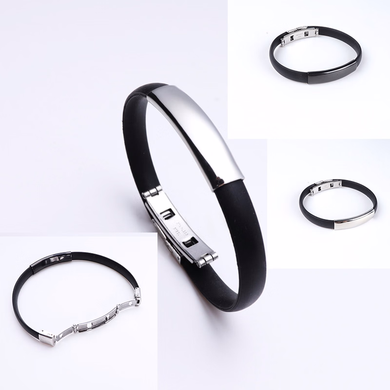 Classic Stainless Steel With Rubber /Silicone Cord Bracelet/Wristband/Bangle
