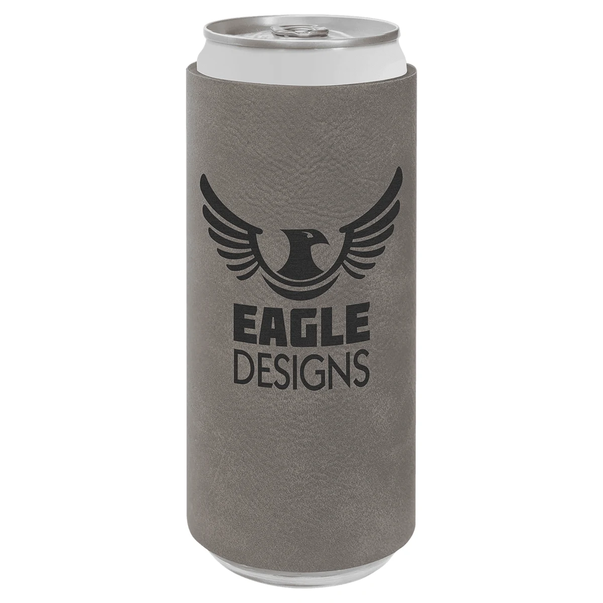 Gray Leatherette Slim Beverage Holder, custom koozie with logo imprint 1