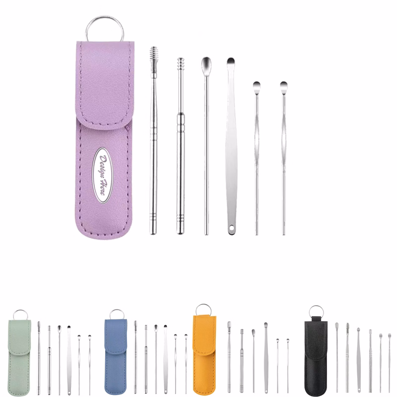 Stainless Steel Ear Pick Set ?C 6-Piece Kit with Leather Cases