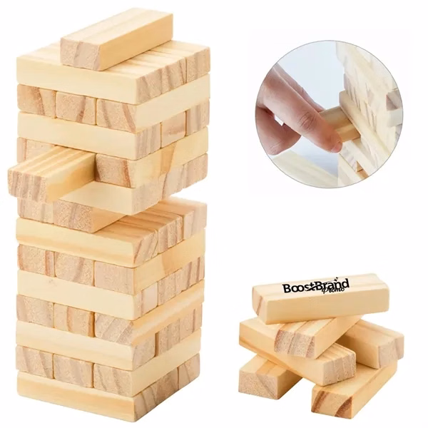 Custom 48 Piece Wooden Stacking Block Tower Game — Team Building & Corporate Events