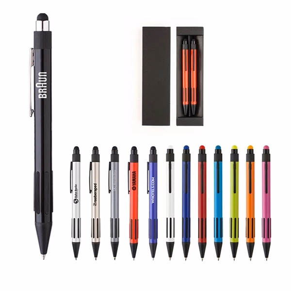 Metal Pen with stylus in box