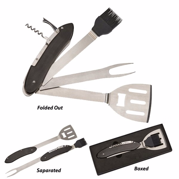 Folding BBQ Tools with Black Handle