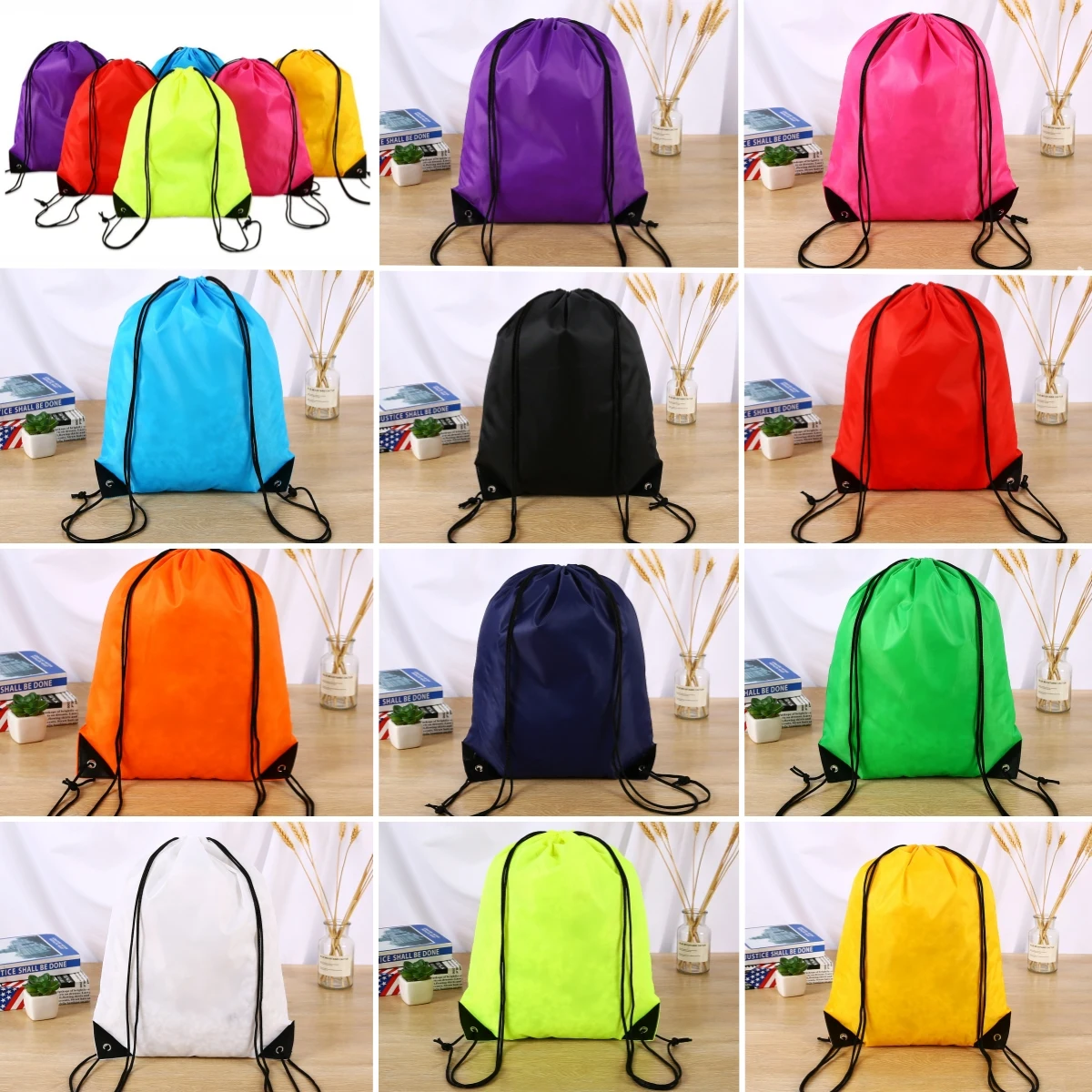 Polyester Duble Shoulder Colorful Drawstring Bag 1