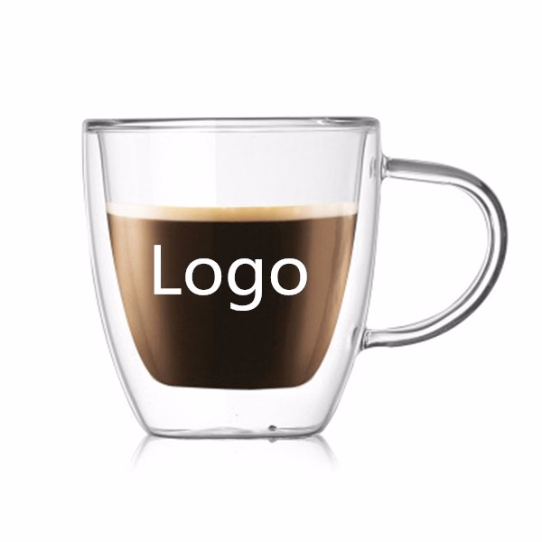Coffee Mugs, Double-Wall Insulated Glass, Clear, 5.4 Ounces