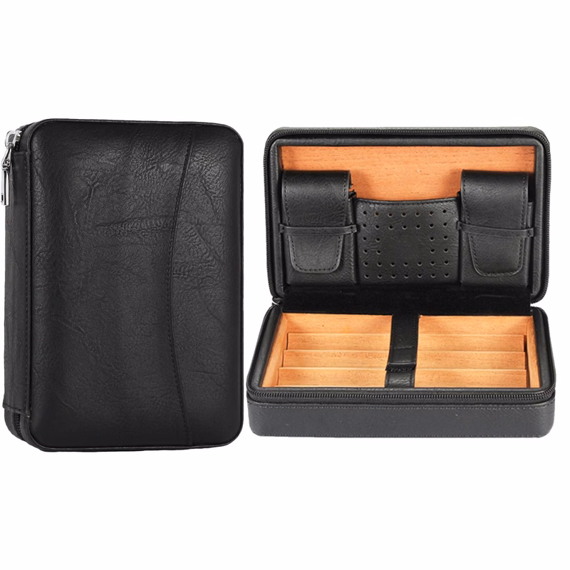 PU Leather Travel Cigar Humidor Zipper Case