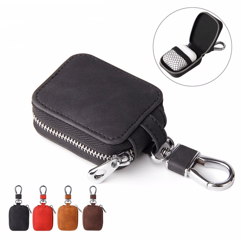 PU Leather Earphones Case with Mesh Pocket & Keychain