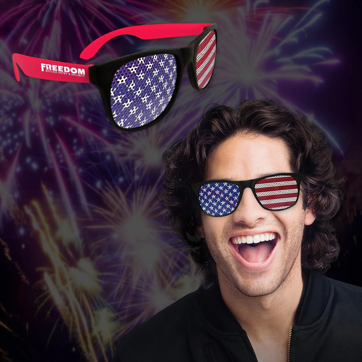 American Flag Neon Red Billboard Sunglasses(Blank arms) 1
