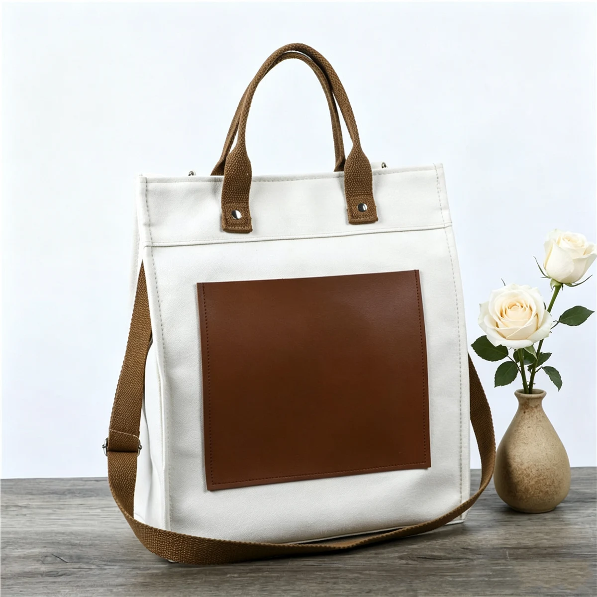 Casual Canvas Color Block Tote Bag, custom tote bag with logo imprint 1