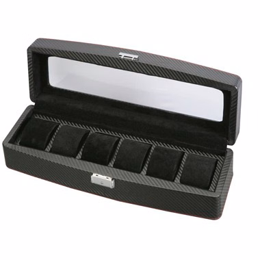 Carbon Fiber See Through 6 Watch Case - Clear Top