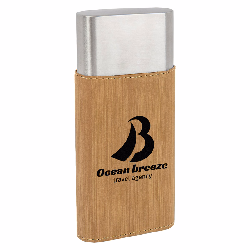 Bamboo Leatherette Cigar Case w/ Cutter