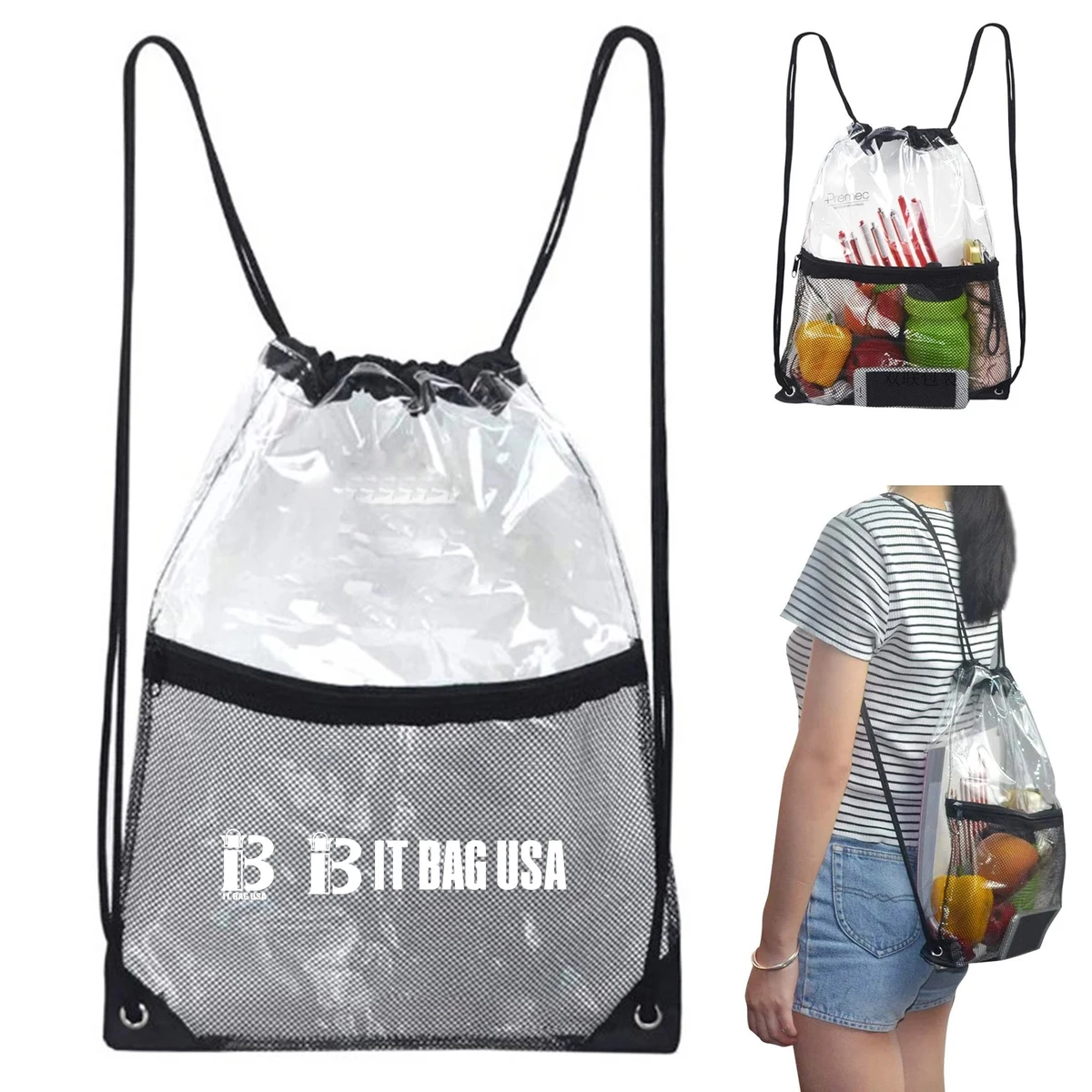 Clear Drawstring Backpack With Mesh Front Pocket 1