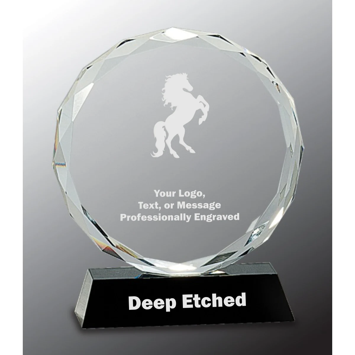 7" Round Facet Crystal on Black Pedestal Base Award 1
