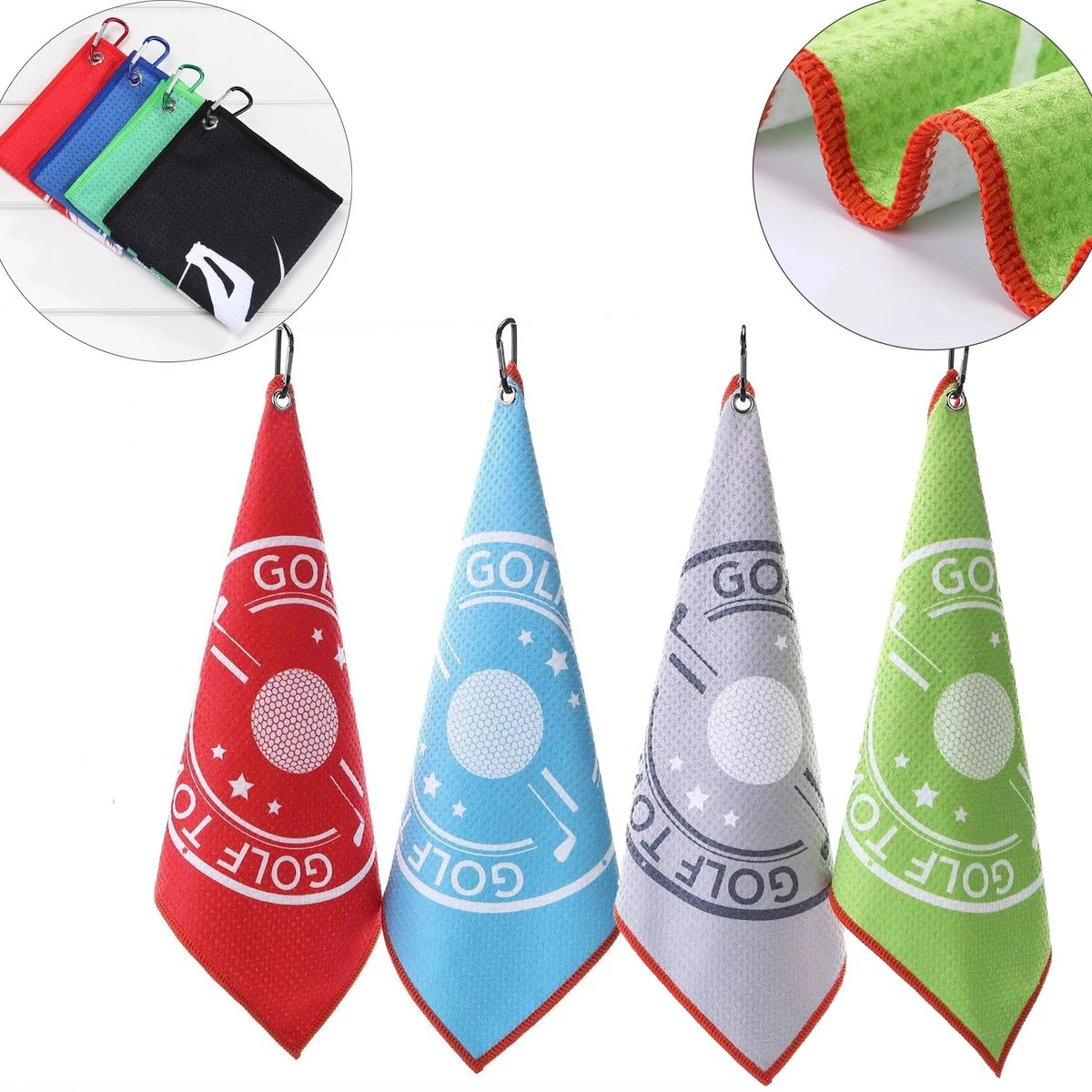 Waffle Golf Towel With Carabiner Full Color Sublimation 1