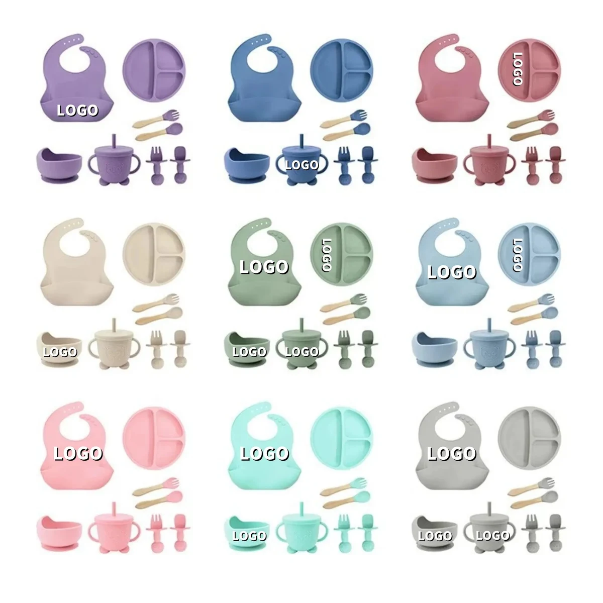 Children's Anti-Drop Silicone Tableware Set With Suction Cup 1