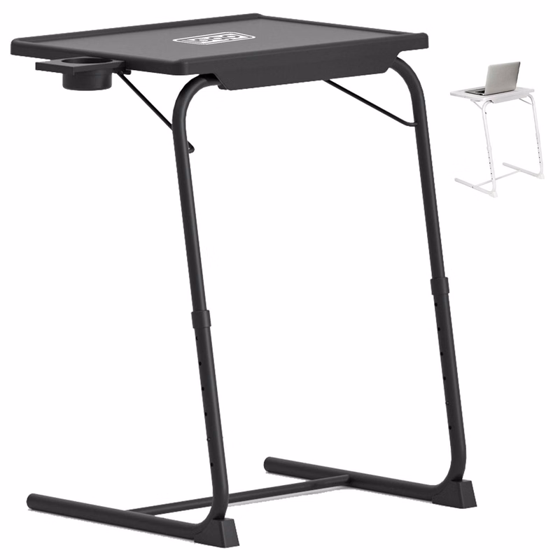 Adjustable Portable Folding Tray Table w/ Cup Holder