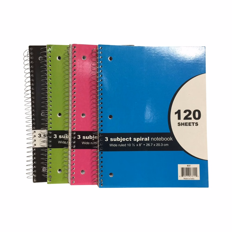 3 Subject Spiral Notebooks - 120 Sheets 4 Colors Wide Ruled