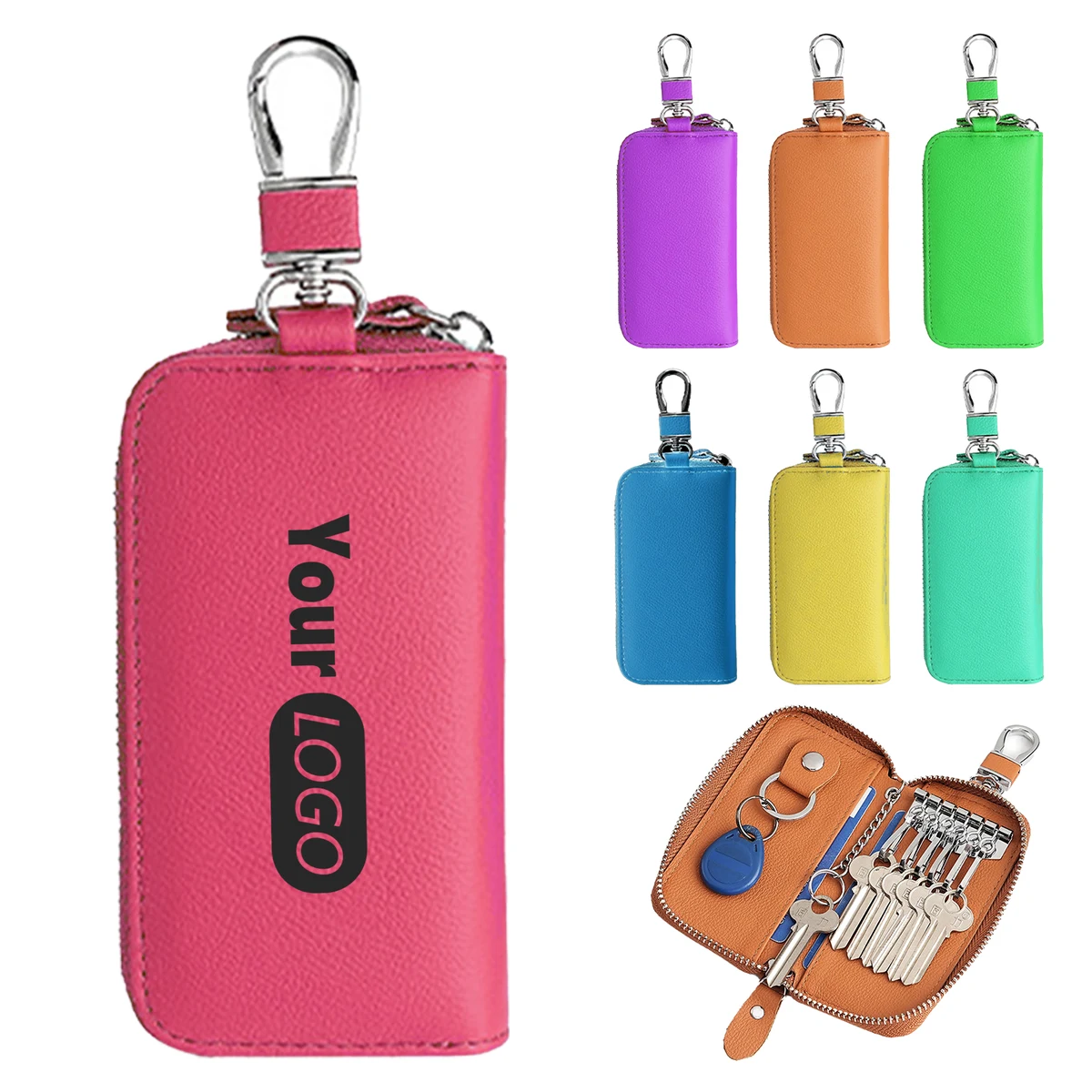Leather Multi-Functional Key Case With Zipper And Clip 1