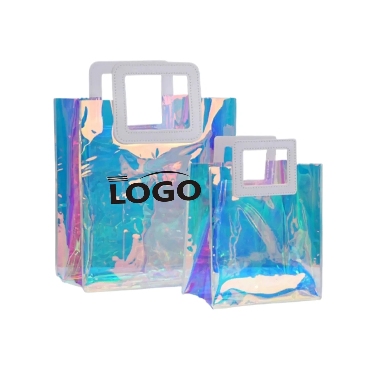 Holographic Iridescent Tote Bag PVC Handbag, custom tote bag with logo imprint 1