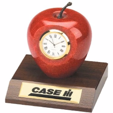 GENUINE MARBLE APPLE AWARD WITH CLOCK AND BASE