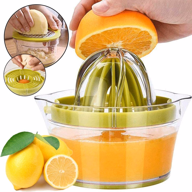 Manual Juicer / Fruit Squeezer with 17oz Built-in Strainer Measuring Cup and Grater