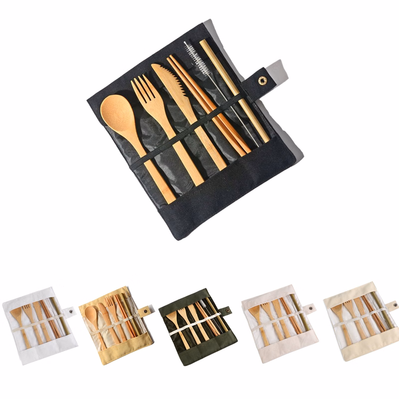 Portable Wooden Spoon Chopstick Set Student Outdoor Bamboo Cutlery