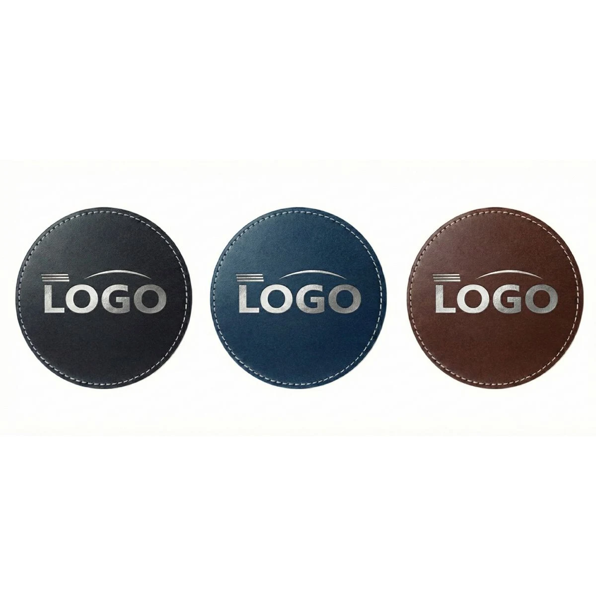 Round PU Leather Drink Coaster With Stitched Edge 1