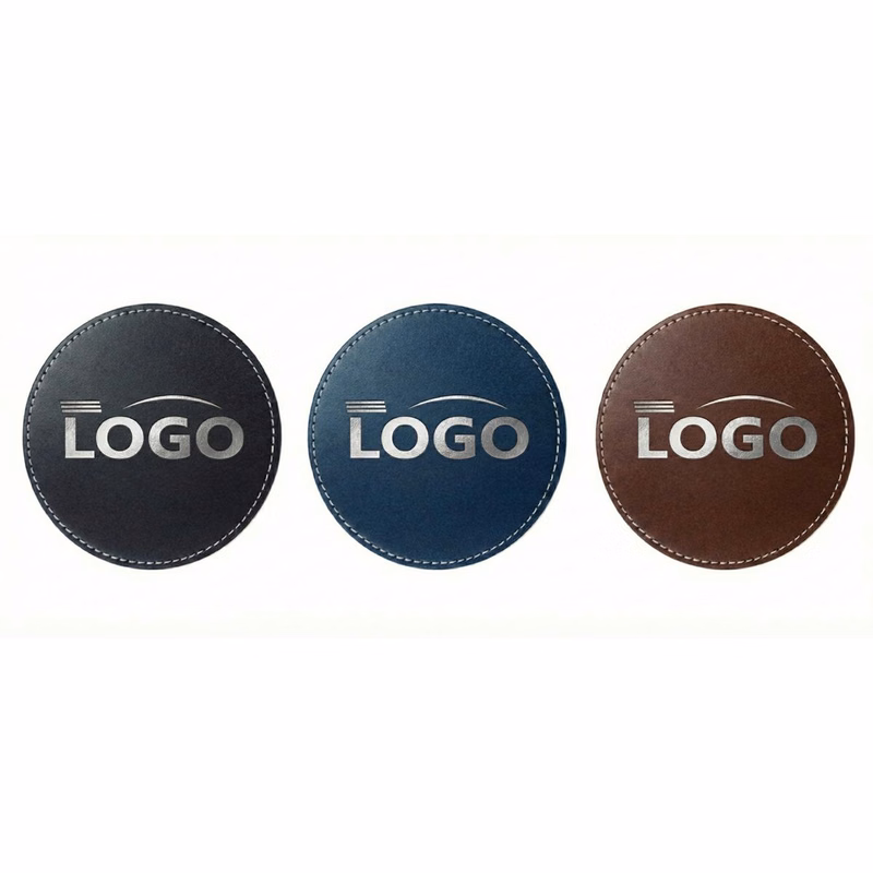Round PU Leather Drink Coaster With Stitched Edge