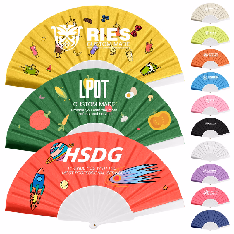 Full-color Folding Polyester Fans With Plastic Handle