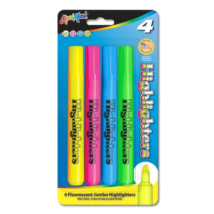 4 Pack Fluorescent Broadline Highlighters, Chisel Tip - Made in the USA 1