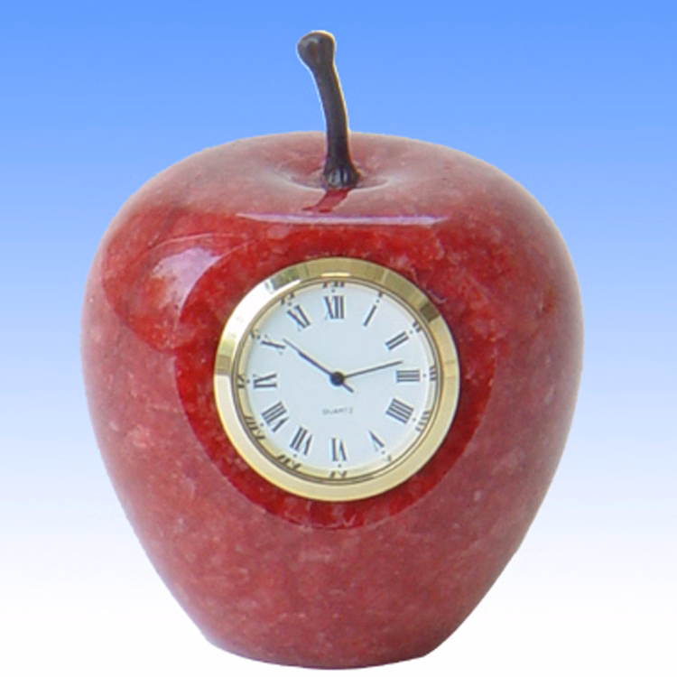 Red Marble Apple Clock With Natural Stem