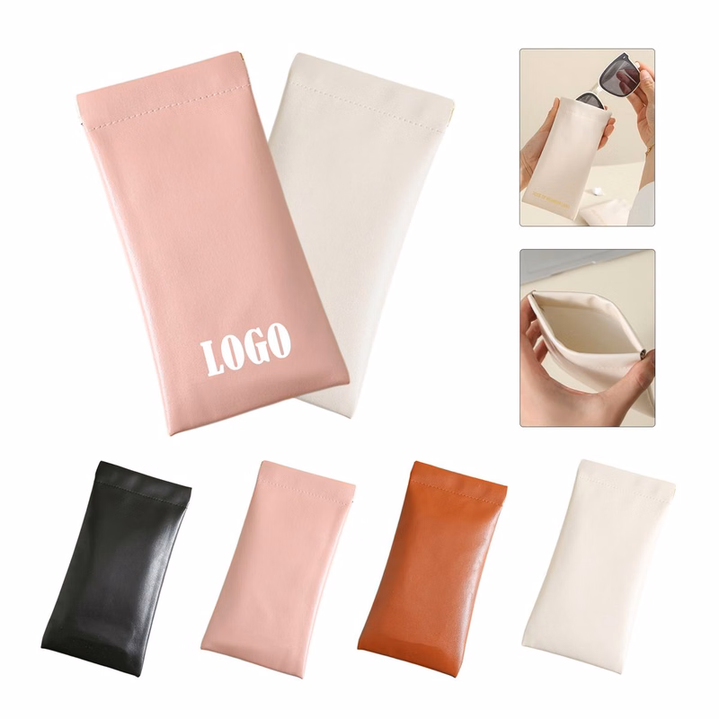 Portable No Zip PU Self Closing Glasses Pouch