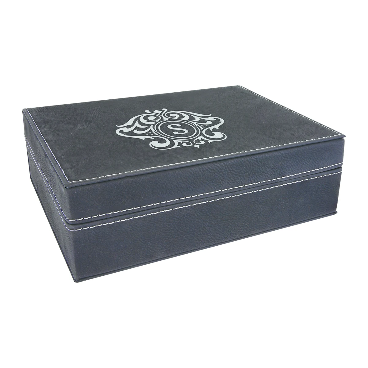 8" x 6 3/8" Black/Silver Leatherette Premium Gift Box 1