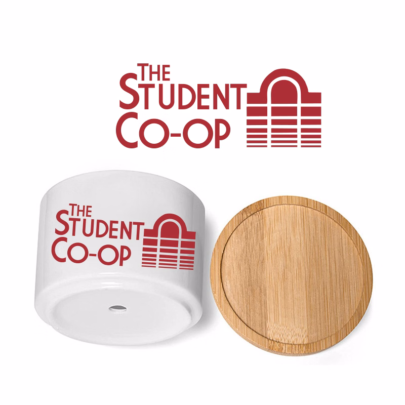 White Mini Ceramic Pot With Bamboo WoodTray