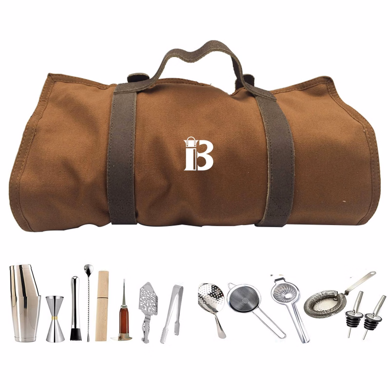 Stainless Steel Cocktail Shaker Set with canvas bag