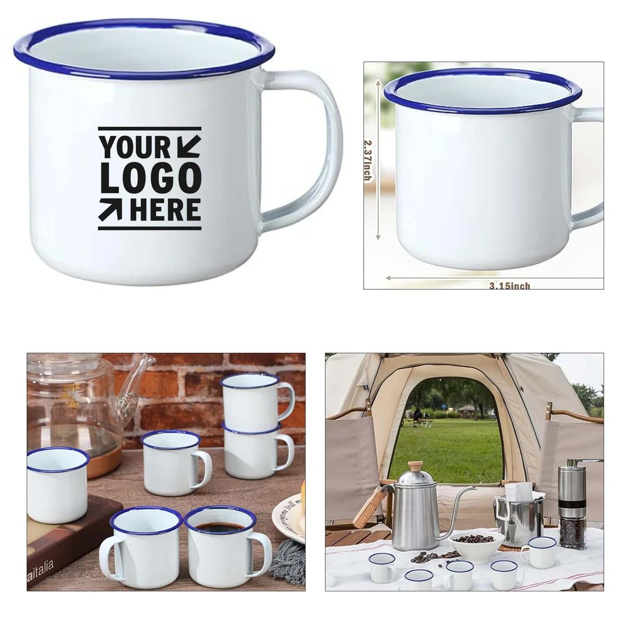 12 oz Mini Enamel Camping Coffee Mugs Metal Small Classic Vintage Portable White Campfire Cup 1