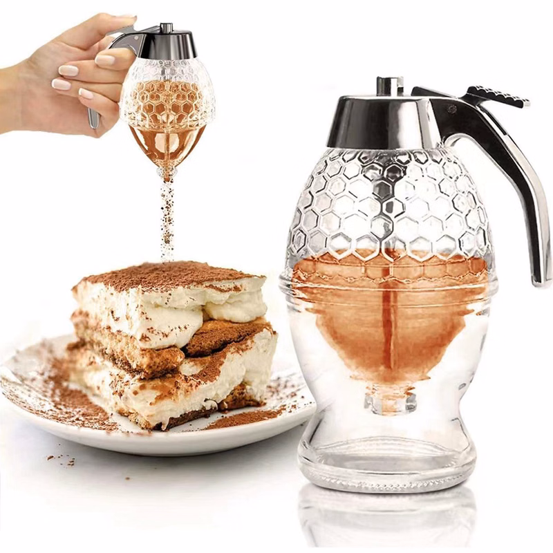 No Drip Honeycomb Glass Dispenser For Honey And Syrups