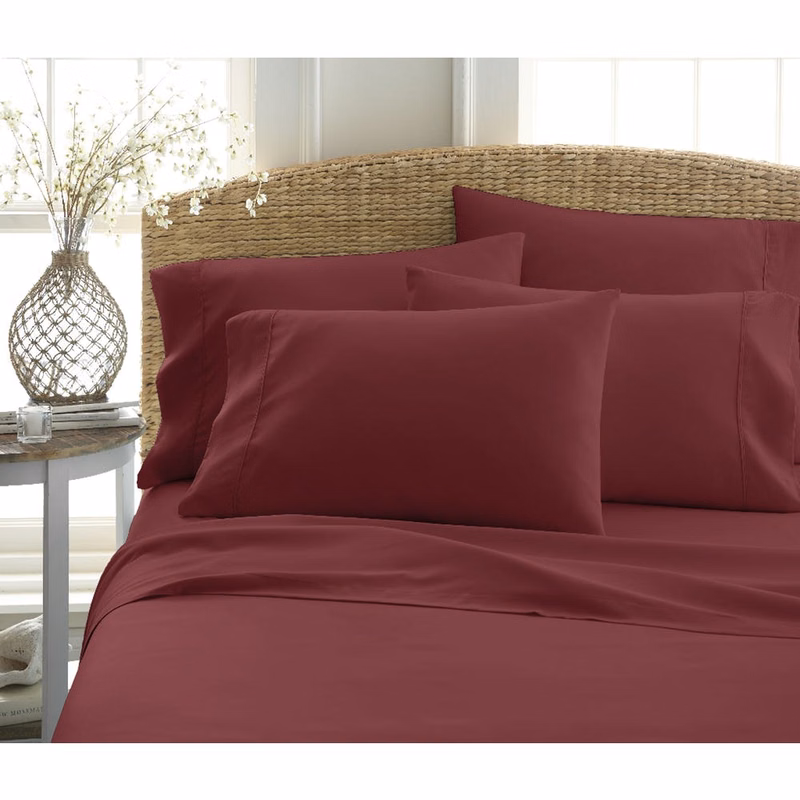 Microfiber Bed Sheet Sets - Burgundy Cali King 6 Piece Double-Brushed