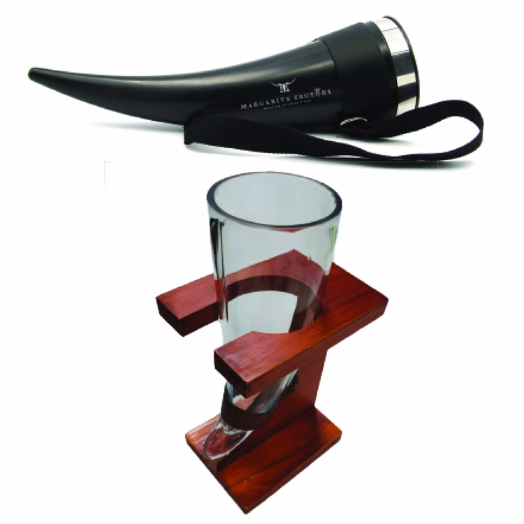 Plastic Viking Horn Cup & Wooden Holder