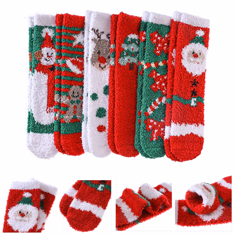 Santa Custom Fuzzy Feet Socks MOQ 100pairs