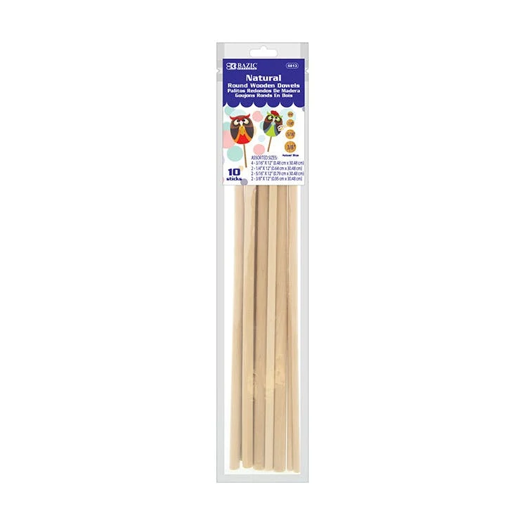 Round Wooden Dowels - 10 Pack Assorted Sizes 1