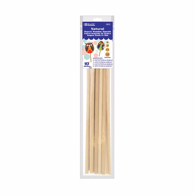 Round Wooden Dowels - 10 Pack Assorted Sizes