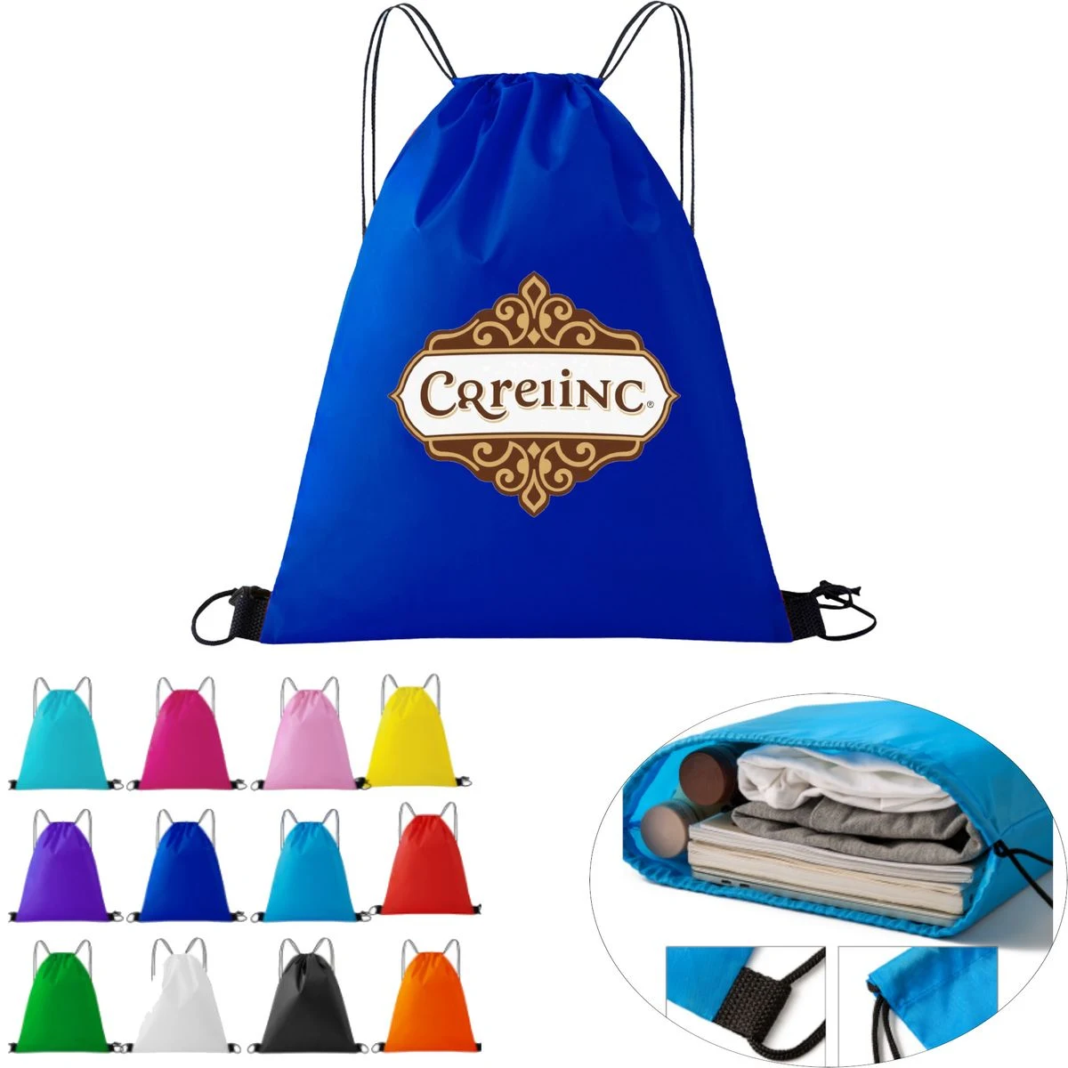 Drawstring Backpack Pocket Polyester Storage Bag 1