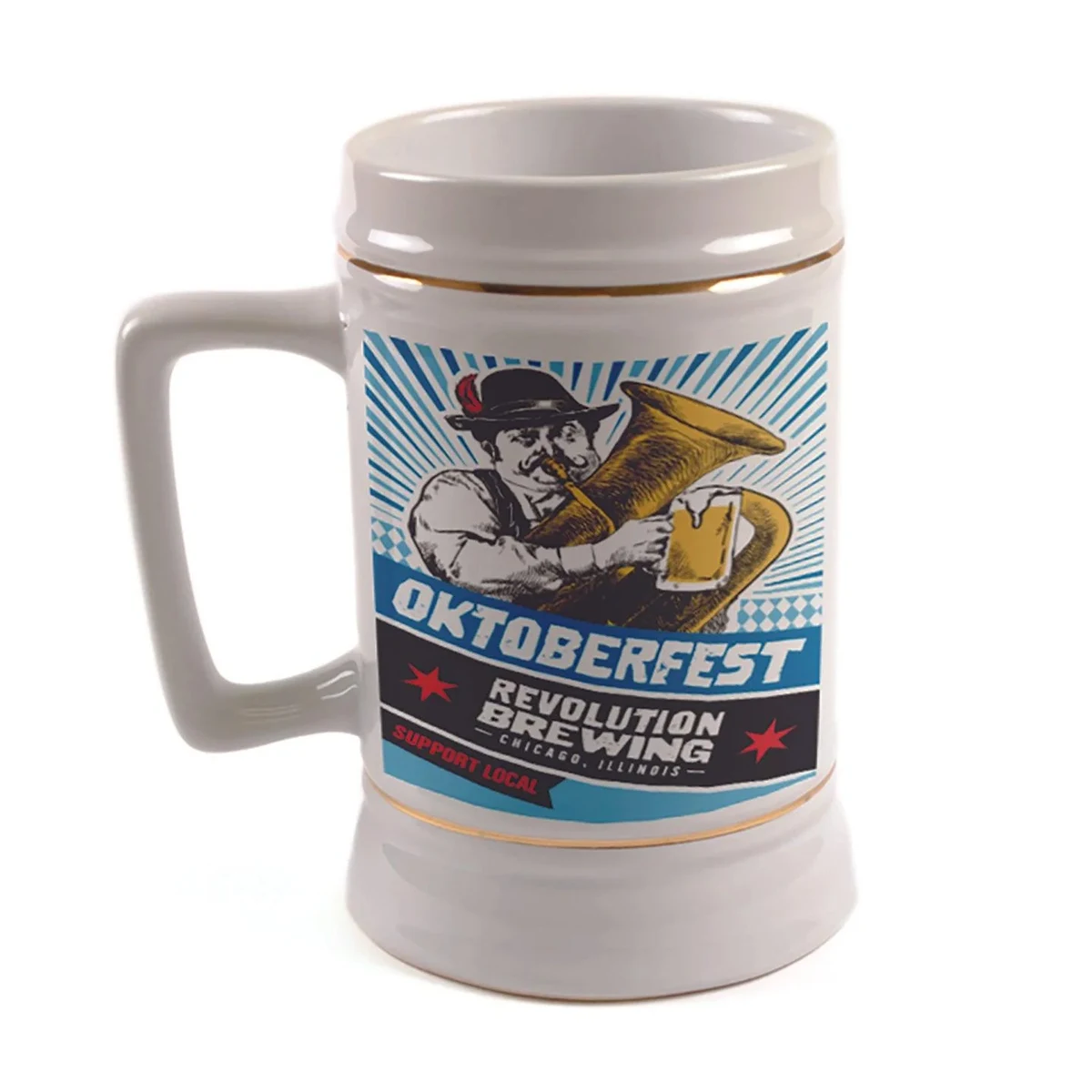 22 Oz Full Color Ceramic SteinWhite with Rectangle Handle 1
