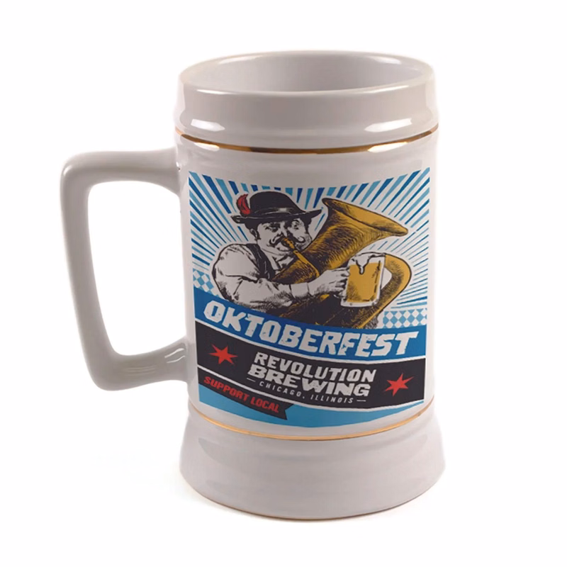 22 Oz Full Color Ceramic SteinWhite with Rectangle Handle