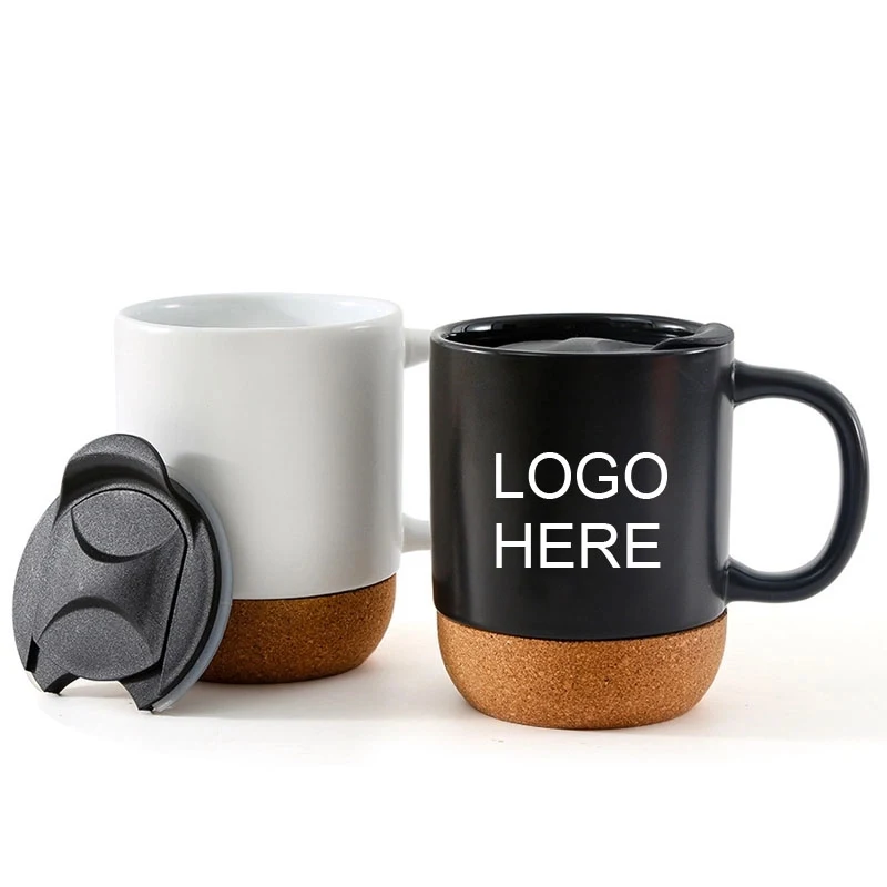 12.5 oz ceramic mug with slide lip and cork bottom 1