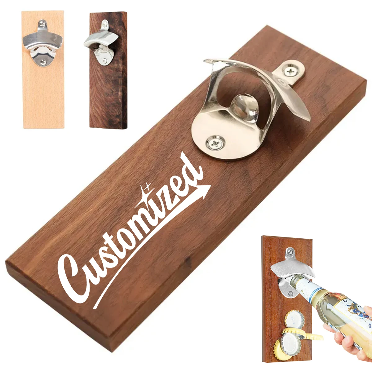 Wall Mounted Wooden Bottle Opener with Magnet Option 1