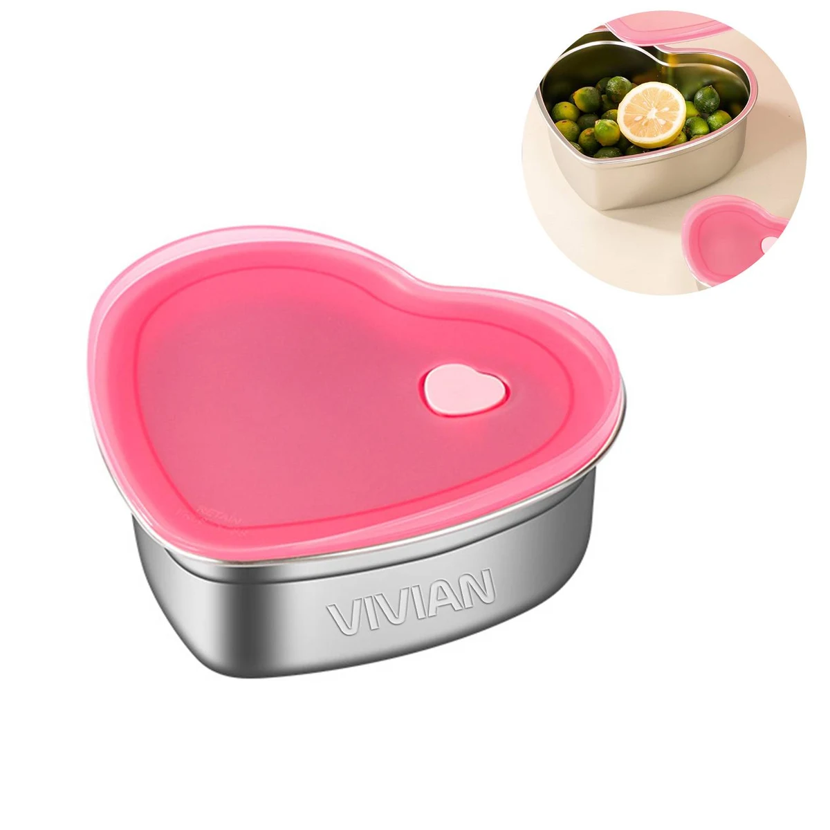 30oz Stainless Steel Heart Cake Containe w/ Lid 1